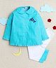 Little Clothing Cotton Woven Full Sleeves Polka Dots Printed Fish Applique Detailed Top & Pant Night Suit - Blue