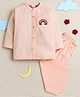 Little Clothing Cotton Woven Full Sleeves Rainbow Patch Embellished Tee & Pant Night Suit - Peach