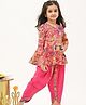 Peekaaboo Kids Cotton Woven Three Fourth Sleeves Village Theme Printed Kurti & Dhoti Set - Pink