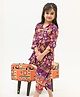 Peekaaboo Kids Cotton Woven Three Fourth Sleeves Floral Printed Kurti & Dhoti Set - Purple