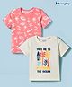Honeyhap Premium 100% Cotton Knit Half Sleeves T-Shirts with Bio Finish & Tropical Theme Print Pack of 2 - Marshmallow & Fresh Salmon