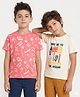 Honeyhap Premium 100% Cotton Knit Half Sleeves T-Shirts with Bio Finish & Tropical Theme Print Pack of 2 - Marshmallow & Fresh Salmon
