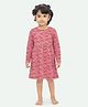 Ariel Cotton Knit Bird Printed Full Sleeves Dress - Pink