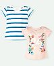 Ariel Cotton Knit Pack Of 2 Half Sleeves Striped & Floral Printed Tee - Blue & Pink