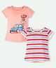 Ariel Cotton Knit Pack Of 2 Half Sleeves Striped & Car Printed Tee - Pink & Red