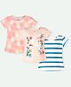 Ariel Cotton Knit Pack Of 3 Half Sleeves Striped & Floral Printed Tee - Blue & Pink