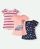 Ariel Cotton Knit Pack Of 3 Half Sleeves Striped & Floral Printed Tee - Pink Red & Navy Blue