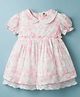 ToffyHouse Cotton Knit Half Puffed Sleeves Frock with Floral Print - Pink