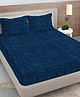 FABINALIV Navy Blue Striped 300 TC Woollen King Size Fitted Double Bedsheet with 2 Pillow Covers