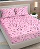 FABINALIV Pink Floral Woollen King Size Fitted Double Bedsheet with 2 Pillow Covers