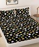 FABINALIV Black Cartoon Print Woollen King Size Fitted Double Bedsheet with 2 Pillow Covers