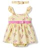 Babyhug 100% Cotton Single Jersey Knit Frock Style Onesie & Hairband With Floral Print - Yellow