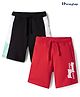 Honeyhap Premium 100% Cotton Knee Length Bermuda  With Bio Finish & Text Print Pack of 2 - Black Beauty & High Risk Red