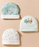 Bubble Pop Single Jersey Knit Baby Caps With Dino Tropical Theme Print Pack Of 3 Multicolour - Diameter 11 cm