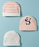 Bubble Pop Single Jersey Knit Striped Panda & Polka Dots Printed Baby Caps Pack Of 3 Multicolour - Diameter 10 cm