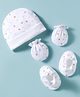 Bubble Pop Single Jersey Knit Geometrical Shapes Printed Cap Mittens Booties Set White - Diameter 10 cm