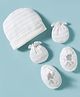 Bubble Pop Single Jersey Knit Striped Cap Mittens Booties Set White - Diameter 9 cm