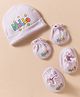 Bubble Pop Single Jersey Knit Cap Mitten & Booties Set with Hello Print Purple - Diameter 11 cm
