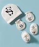 Bubble Pop Single Jersey Knit Panda Printed Cap Mittens & Booties Set White - Diameter 10 cm