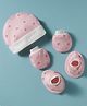 Bubble Pop Single Jersey Knit Floral Printed Cap Mittens & Booties Set Pink - Diameter 10 cm
