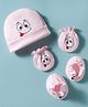 Bubble Pop Single Jersey Knit Cap Mittens & Booties Set Pink - Diameter 10 cm