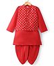 Babyhug Cotton Blend Woven Full Sleeves Kurta Dhoti Set with Polka Dot Printed Nehru Jacket - Red