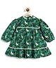 Tiber Taber Corduroy Woven Full Sleeves Floral & Unicorn Printed Dress With Bloomers - Green