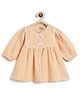 Tiber Taber Cotton Woven Full Sleeves Checked Bow Applique Detailed Dress With Bloomers - Orange