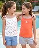 Honeyhap Premium Cotton Elastane Knit Sleeveless Slips With Floral Print & Bio Finish Pack of 2 - Bright White & Peach Echo