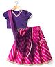 Babyhug Brocade Woven Half Sleeves Polka Dot Printed Choli Lehenga Set with Dupatta & Embroidery - Fuchsia