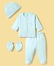 I Bears Knit Full Sleeves Printed T-Shirt & Pyjama Night Suit With Cap & Bibs - Light Blue