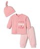 I Bears Knit Full Sleeves Printed T-Shirt & Pyjama Night Suit With Cap - Light Pink