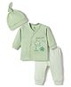 I Bears Knit Full Sleeves Printed T-Shirt & Pyjama Night Suit With Cap - Light Green