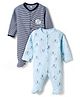 I Bears Interlock Knit Full Sleeves Footed Sleep Suits With Elephant Print & Patch Pack of 2 - Multicolor