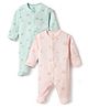 I Bears Interlock Knit Full Sleeves Footed Sleep Suits With Animal Print & Patch Pack of 2 - Multicolor