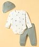 I Bears Interlock Knit Full Sleeves Ball Printed Onesie with Leggings & Cap - Off White