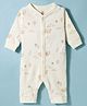 I Bears Interlock Knit Full Sleeves Romper with Airplane Print - Cream