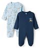 I Bears Interlock Knit Full Sleeves Footed Sleep Suits With Tiger Print - Multicolor