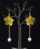 SKD Floral Applique Detailed Pearl Embellished Earrings - Yellow