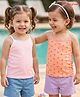 Honeyhap Premium  Cotton Elastane Knit Sleeveless Slips With Stripes & Butterfly Print & Bio Finish Pack of 2 - Tropical Peach & Bright  White