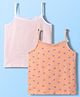 Honeyhap Premium  Cotton Elastane Knit Sleeveless Slips With Stripes & Butterfly Print & Bio Finish Pack of 2 - Tropical Peach & Bright  White