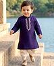 Babyhug Woven Full Sleeves Kurta Dhoti Set with Embroidery - Navy Blue