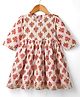 Babyhug Cambric Woven Three Forth Sleeves Floral Printed & Sequinned Ethnic Frock - Light Pink