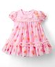 ToffyHouse Knit Half Sleeves Party Dress With Heart Print & Bow Applique - Pink
