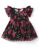ToffyHouse Knit Half Sleeves Floral Printed Party Frock - Black