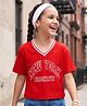 Pine Kids Cotton Knit Half Sleeves T-Shirt With New York Print - Red