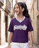 Pine Kids Cotton Knit Half Sleeves T-Shirt With Trendy Print - Purple