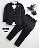 BT DEZINES Satin Woven Full Sleeves Geometric Embroidered 3 Piece Suit Set With Bow - Black