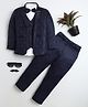 BT DEZINES Satin Woven Full Sleeves Geometric Embroidered 3 Piece Suit Set With Bow  - Navy Blue