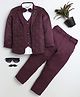 BT DEZINES Satin Woven Full Sleeves Geometric Embroidered 3 Piece Suit Set With Bow - Wine